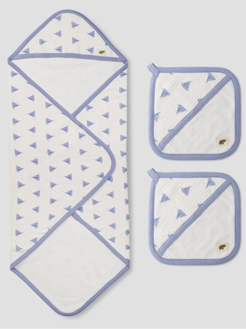 Monica + Andy- Bath Bundle Come Sail Away, Towel, Two Washcloths, Organic Cotton